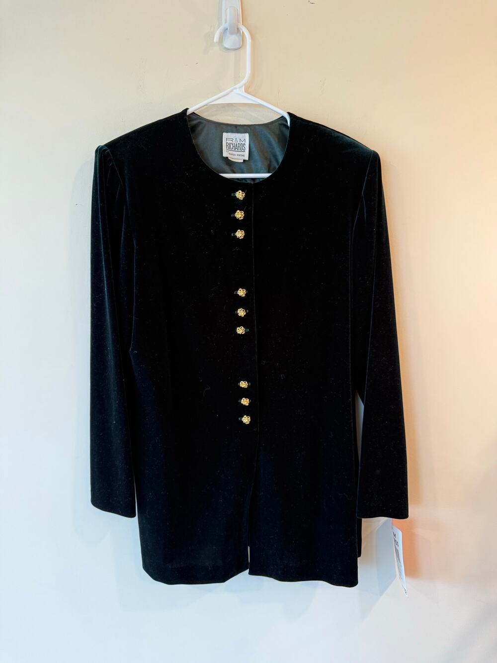 Vintage R&M Richards by Karen Kwong Velvet Jacket Sz 12 Green Gold Buttons
